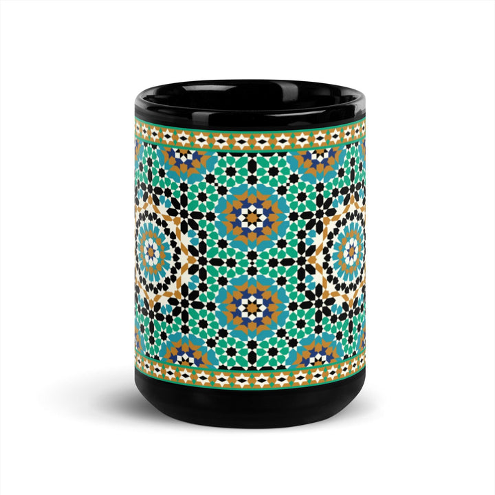 Black Glossy Mug Moroccan Design - bluedesertexperience