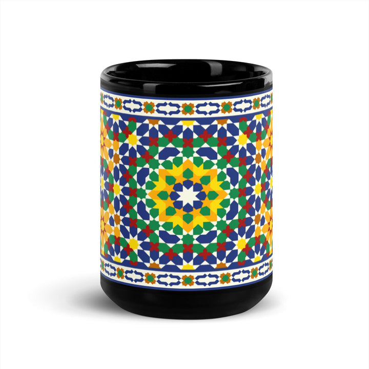 Black Glossy Mug Moroccan Design - bluedesertexperience