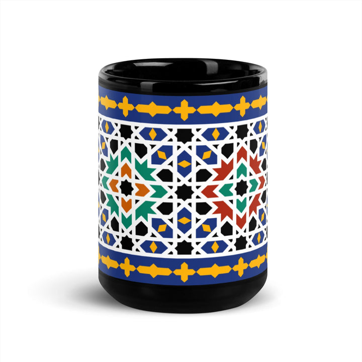 Black Glossy Mug Moroccan Design - bluedesertexperience