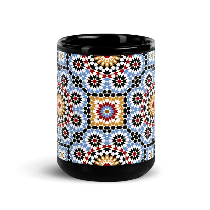 Black Glossy Mug Moroccan Design - bluedesertexperience