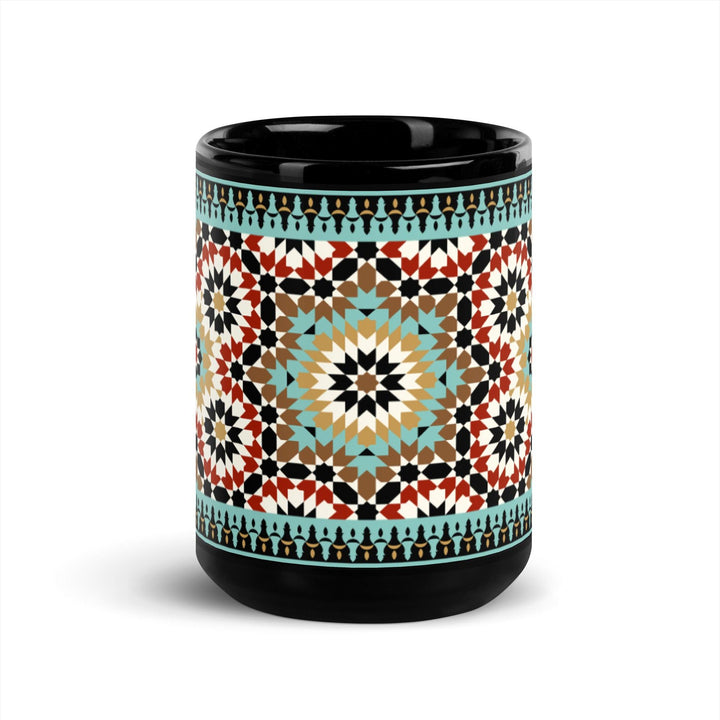 Black Glossy Mug Moroccan Design - bluedesertexperience