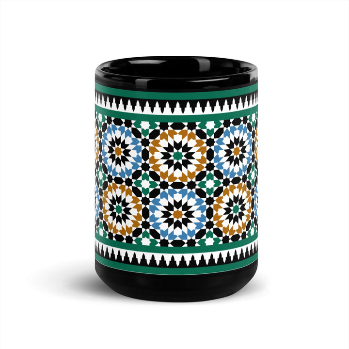 Black Glossy Mug Moroccan Design - bluedesertexperience