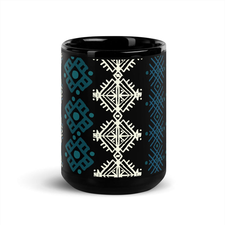 Black Glossy Mug Moroccan Design - bluedesertexperience