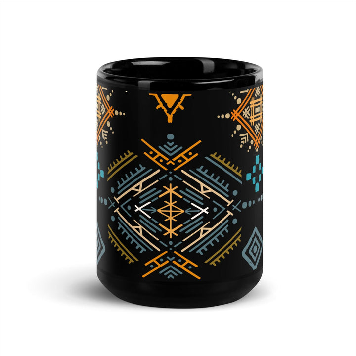 Black Glossy Mug Moroccan Design - bluedesertexperience