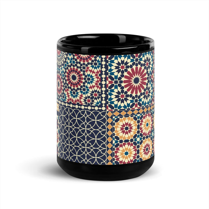 Black Glossy Mug Moroccan Design - bluedesertexperience