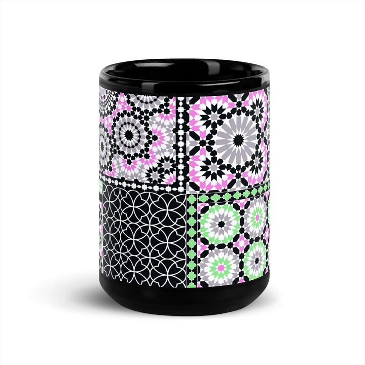 Black Glossy Mug Moroccan Design - bluedesertexperience