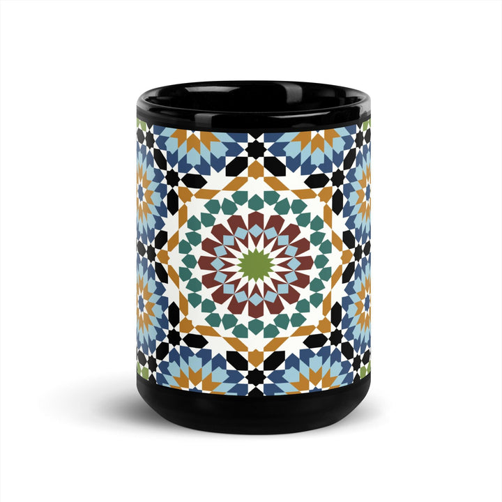 Black Glossy Mug Moroccan Design - bluedesertexperience