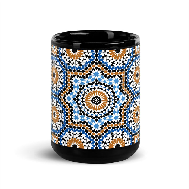 Black Glossy Mug Moroccan Design - bluedesertexperience