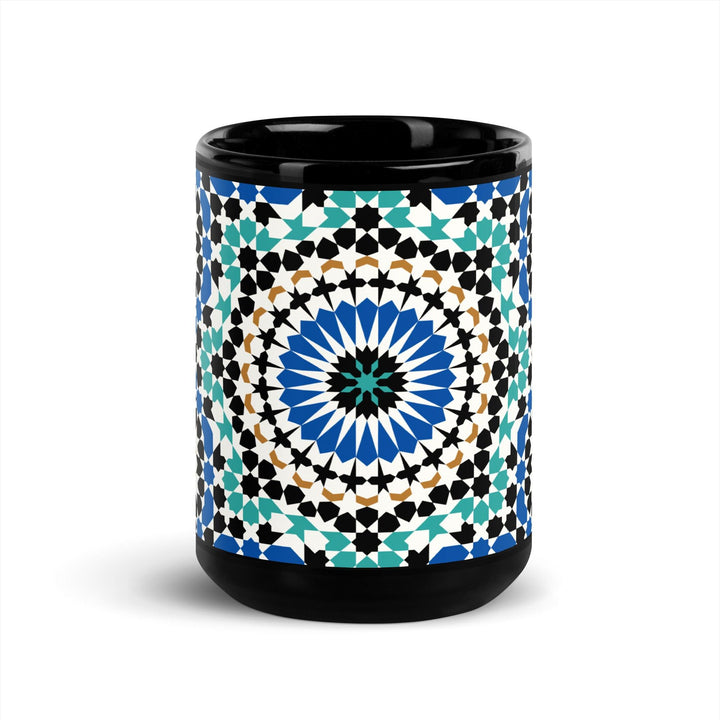 Black Glossy Mug Moroccan Design - bluedesertexperience