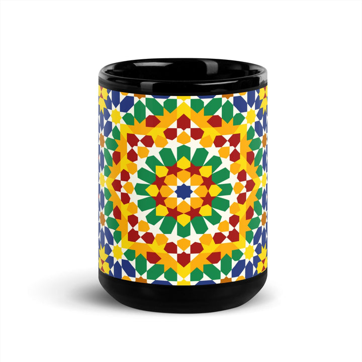 Black Glossy Mug Moroccan Design - bluedesertexperience