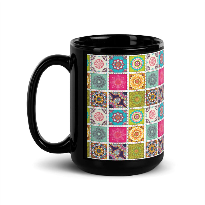 Black Glossy Mug Moroccan Design - bluedesertexperience