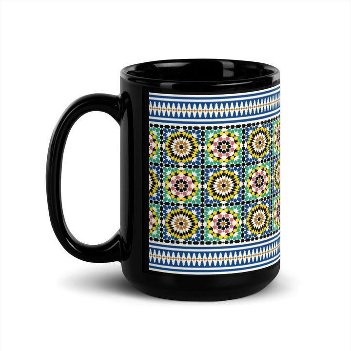 Black Glossy Mug Moroccan Design - bluedesertexperience