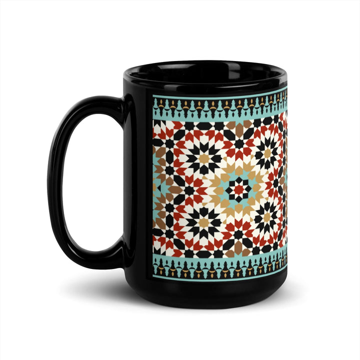 Black Glossy Mug Moroccan Design - bluedesertexperience