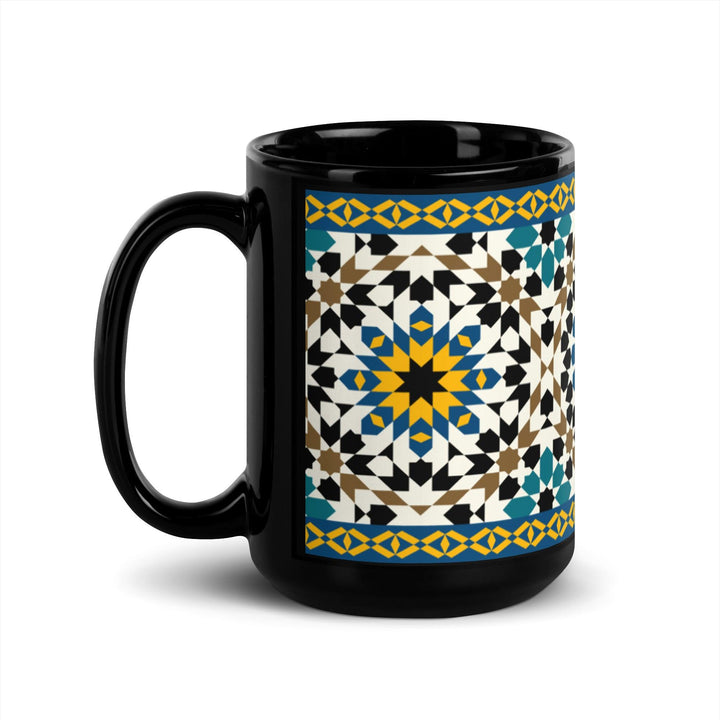 Black Glossy Mug Moroccan Design - bluedesertexperience