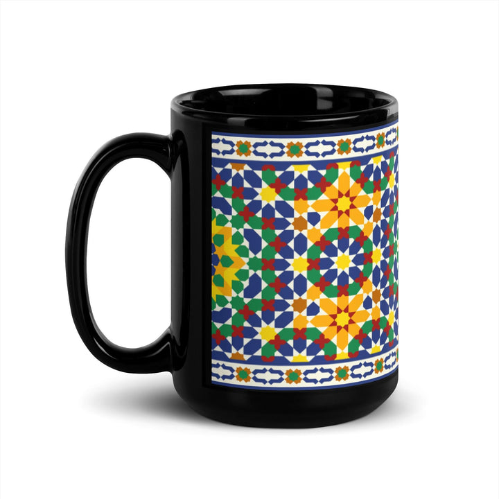 Black Glossy Mug Moroccan Design - bluedesertexperience