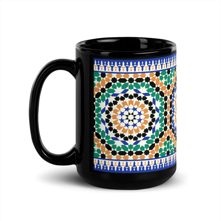 Black Glossy Mug Moroccan Design - bluedesertexperience