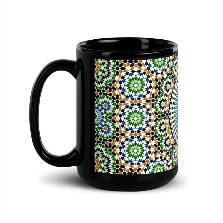 Black Glossy Mug Moroccan Design - bluedesertexperience