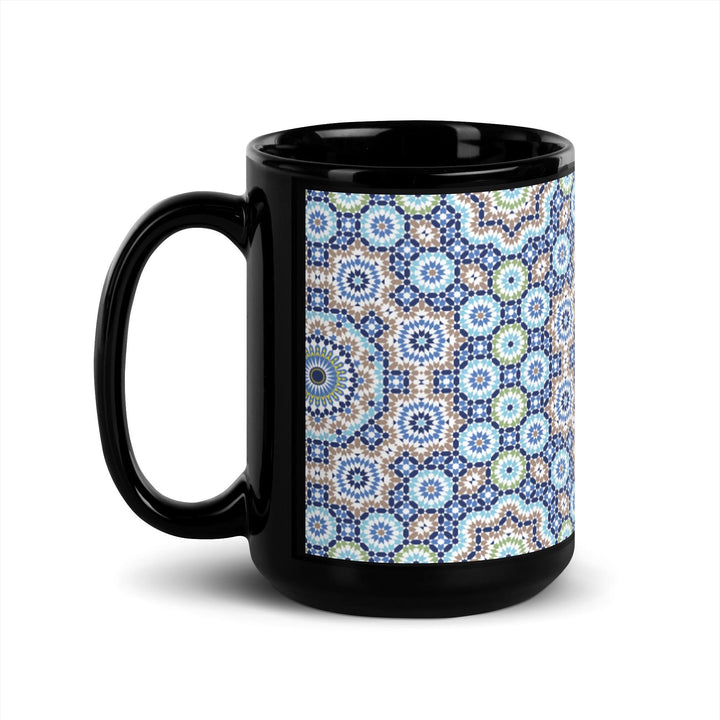 Black Glossy Mug Moroccan Design - bluedesertexperience