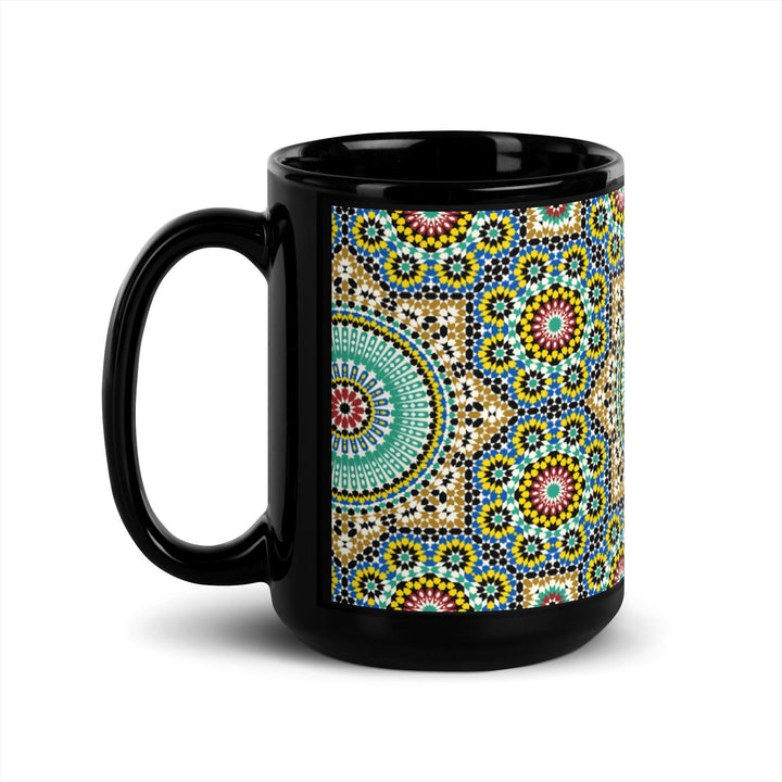 Black Glossy Mug Moroccan Design - bluedesertexperience