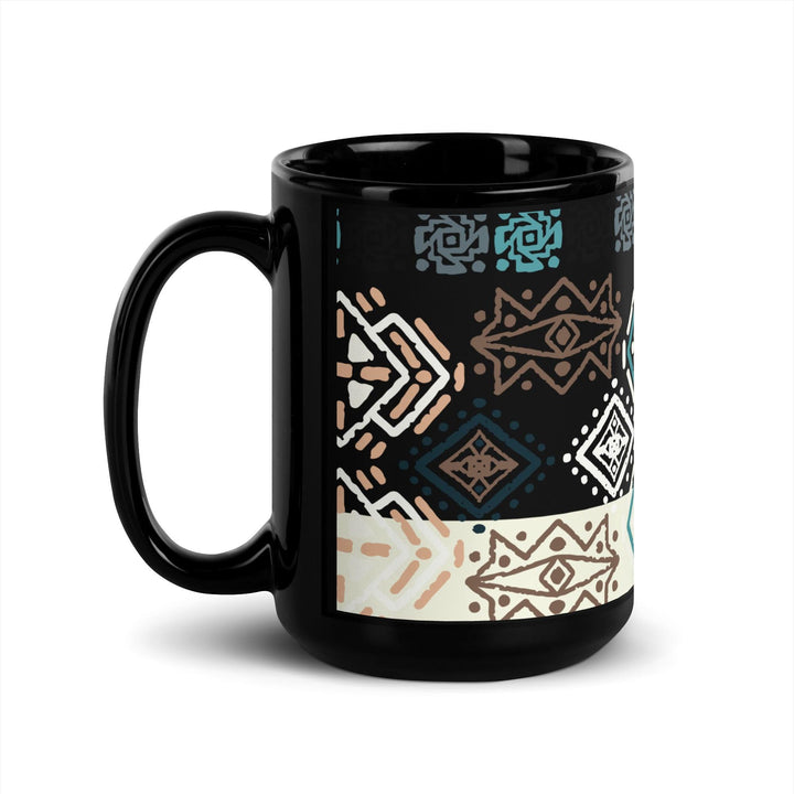 Black Glossy Mug Moroccan Design - bluedesertexperience