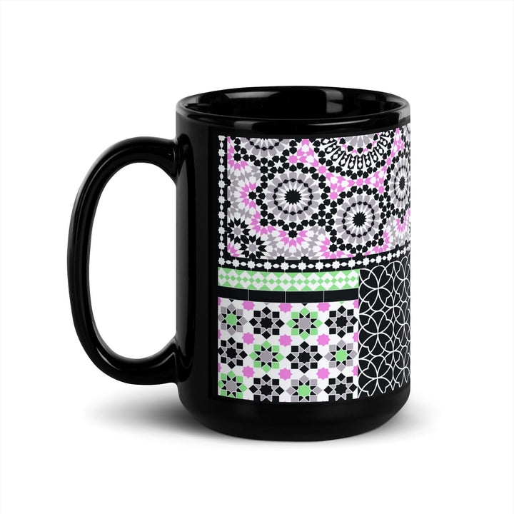 Black Glossy Mug Moroccan Design - bluedesertexperience