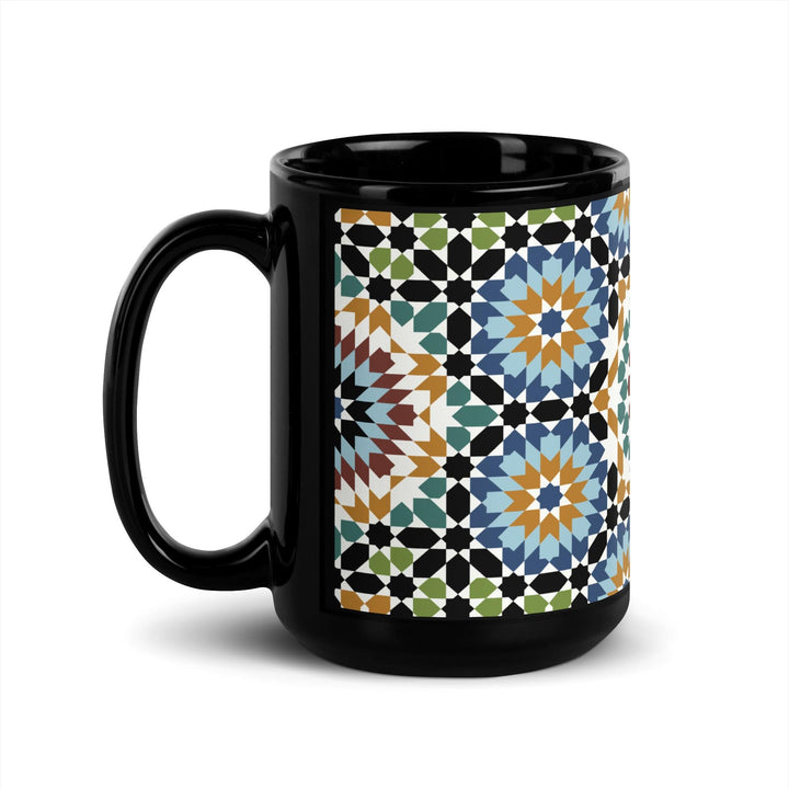 Black Glossy Mug Moroccan Design - bluedesertexperience