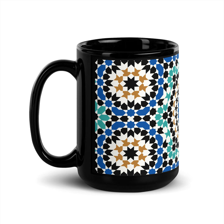 Black Glossy Mug Moroccan Design - bluedesertexperience