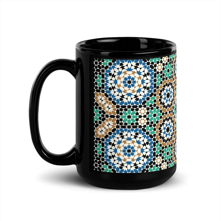 Black Glossy Mug Moroccan Design - bluedesertexperience