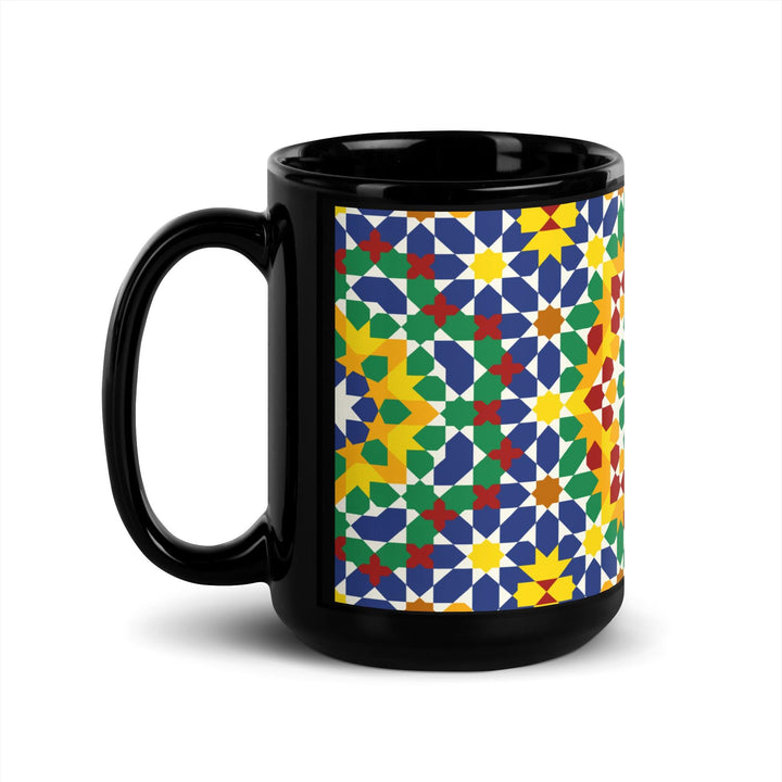 Black Glossy Mug Moroccan Design - bluedesertexperience