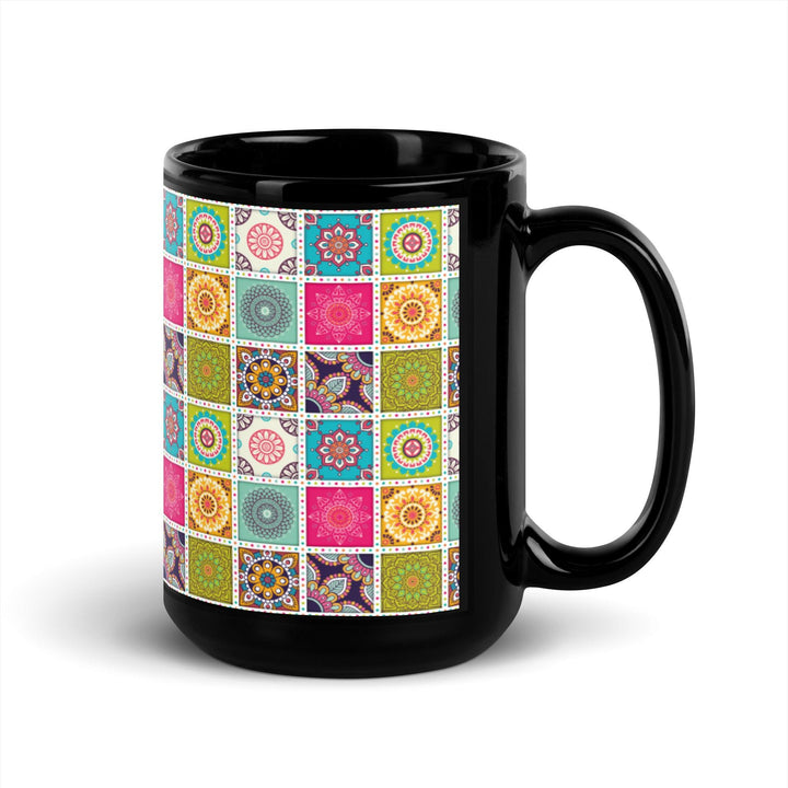 Black Glossy Mug Moroccan Design - bluedesertexperience