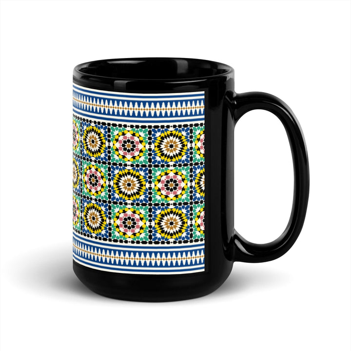 Black Glossy Mug Moroccan Design - bluedesertexperience