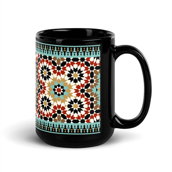 Black Glossy Mug Moroccan Design - bluedesertexperience