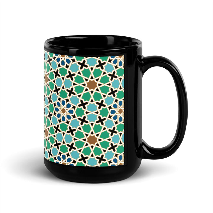 Black Glossy Mug Moroccan Design - bluedesertexperience