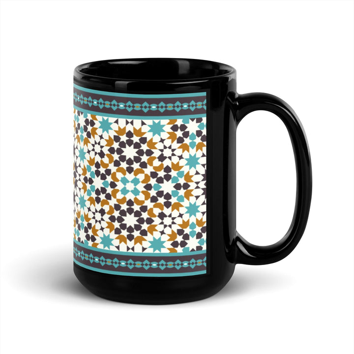 Black Glossy Mug Moroccan Design - bluedesertexperience