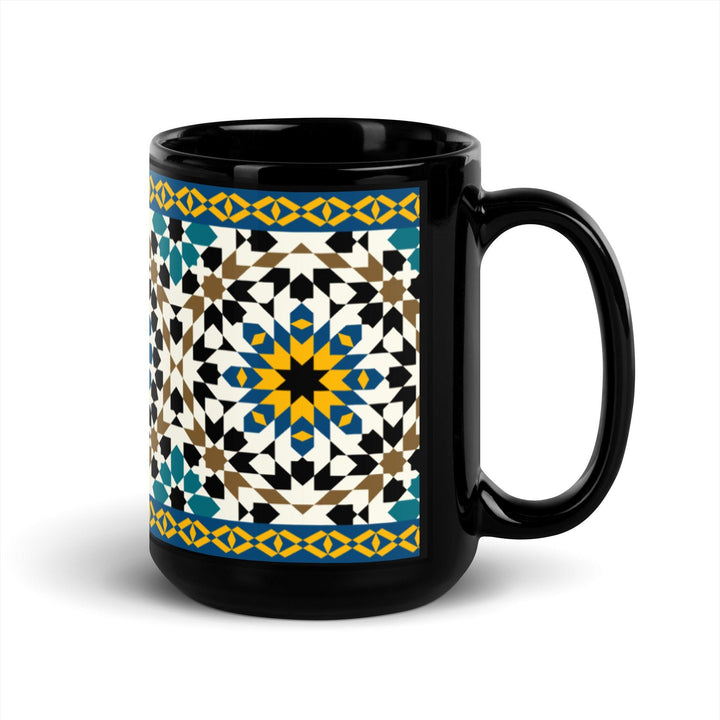 Black Glossy Mug Moroccan Design - bluedesertexperience