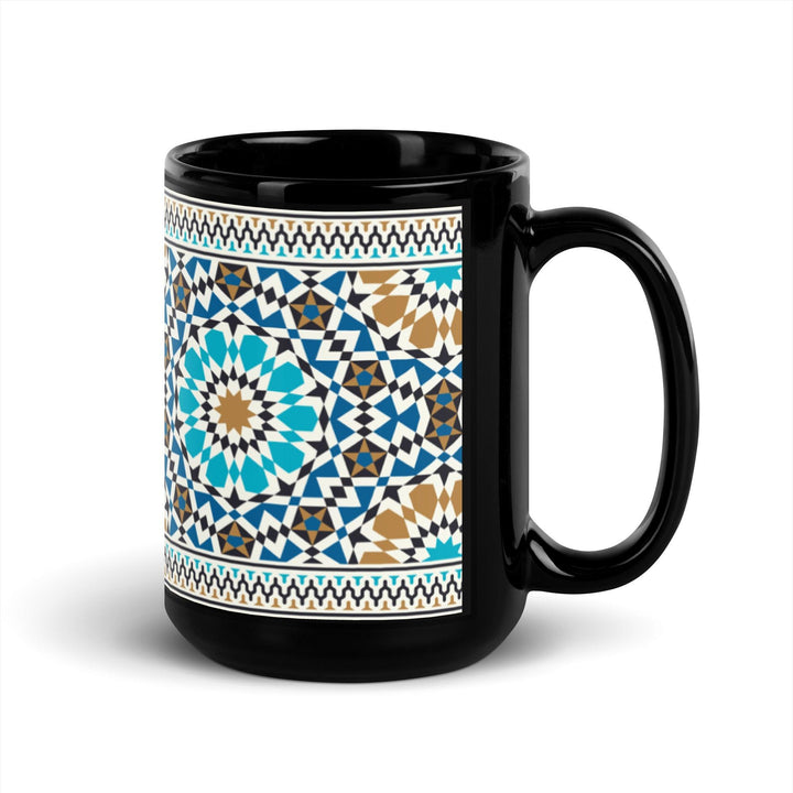 Black Glossy Mug Moroccan Design - bluedesertexperience