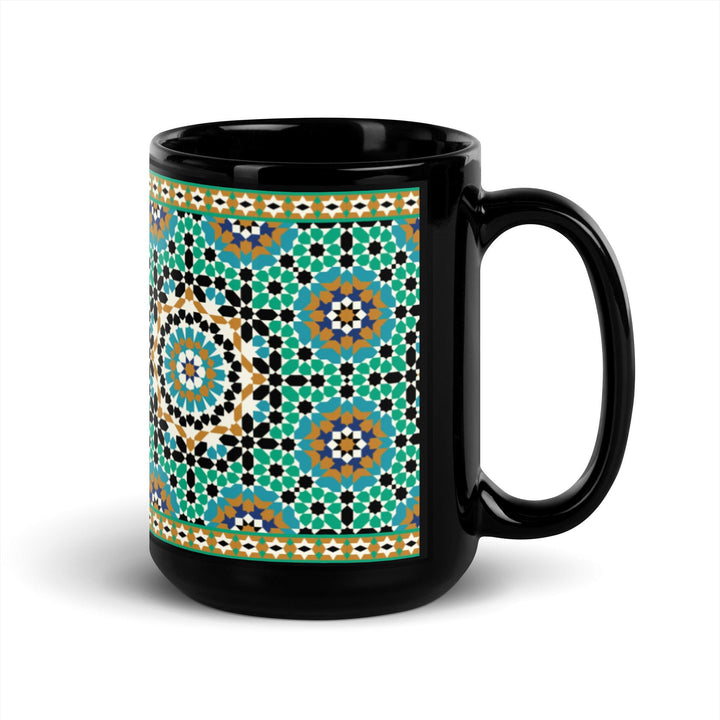 Black Glossy Mug Moroccan Design - bluedesertexperience