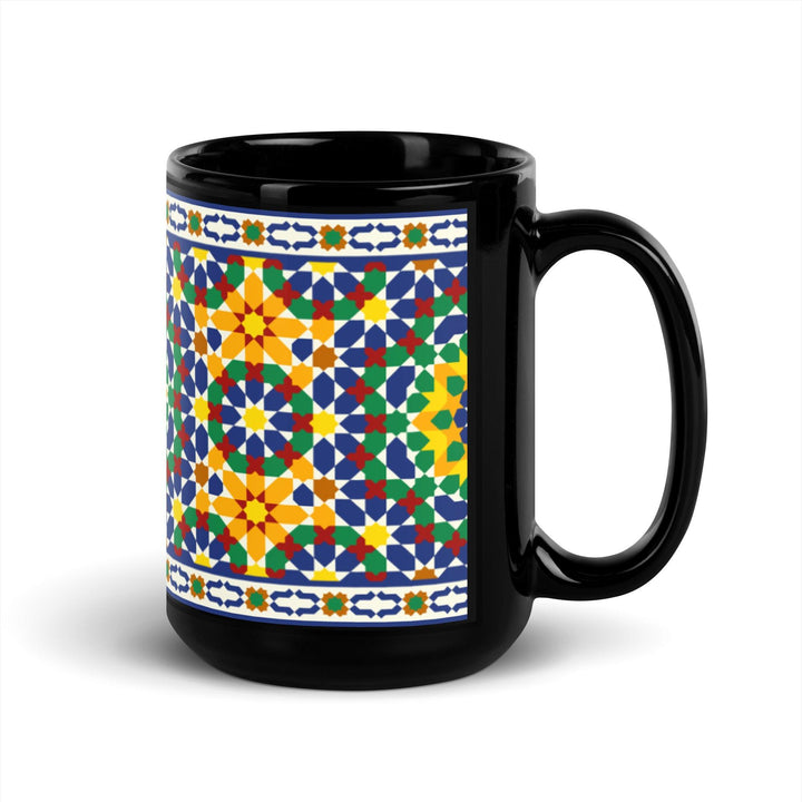 Black Glossy Mug Moroccan Design - bluedesertexperience