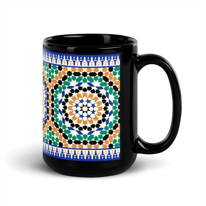 Black Glossy Mug Moroccan Design - bluedesertexperience