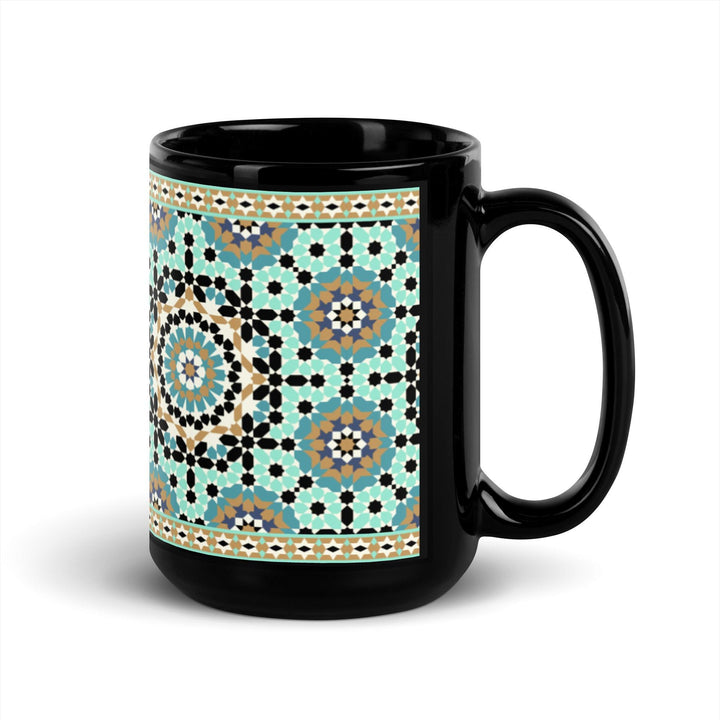 Black Glossy Mug Moroccan Design - bluedesertexperience