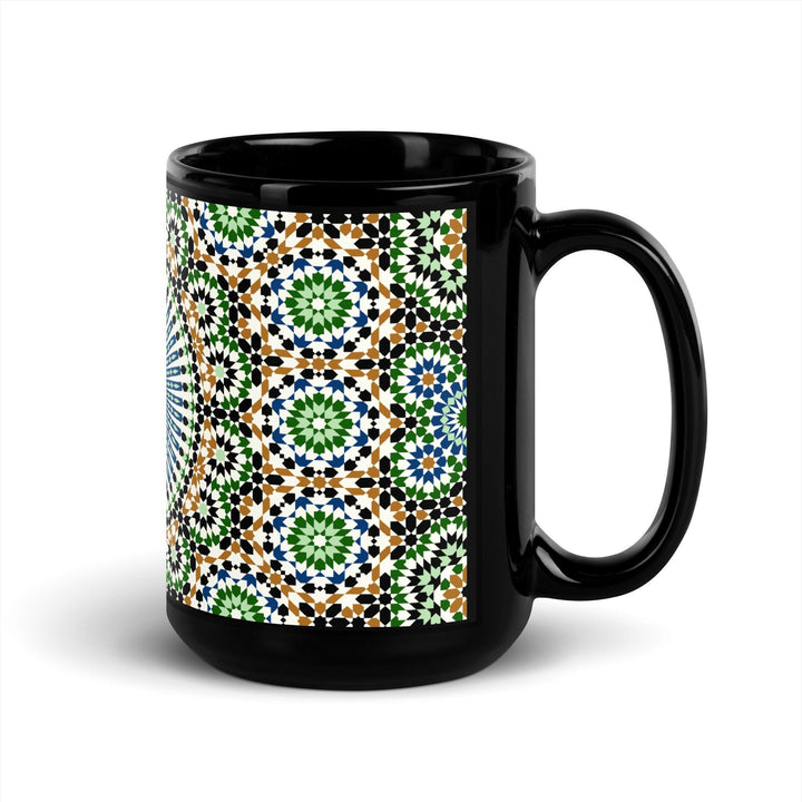 Black Glossy Mug Moroccan Design - bluedesertexperience