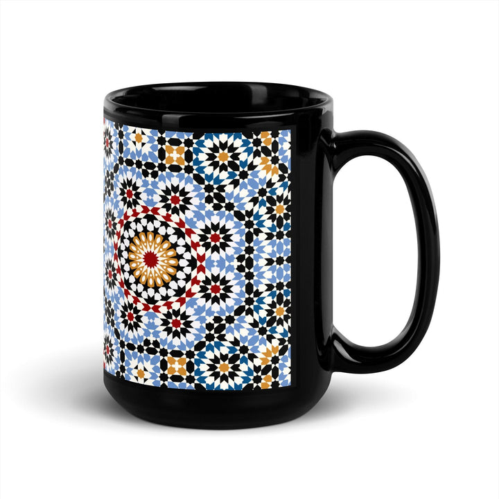 Black Glossy Mug Moroccan Design - bluedesertexperience