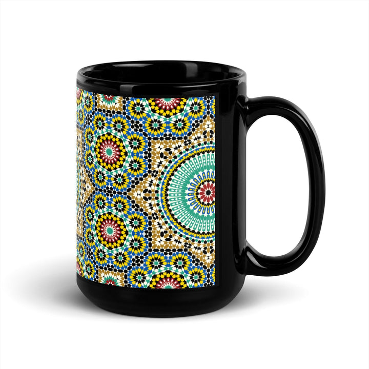 Black Glossy Mug Moroccan Design - bluedesertexperience