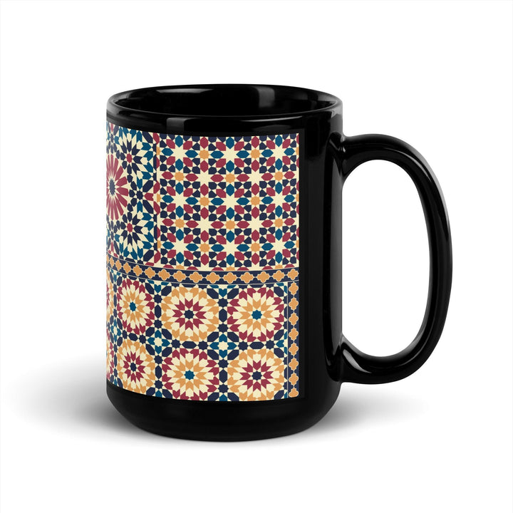 Black Glossy Mug Moroccan Design - bluedesertexperience