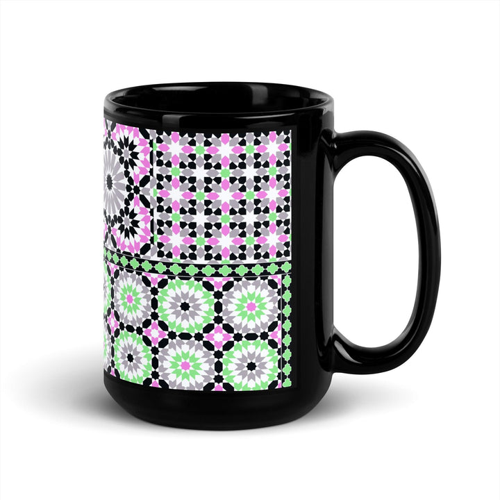 Black Glossy Mug Moroccan Design - bluedesertexperience