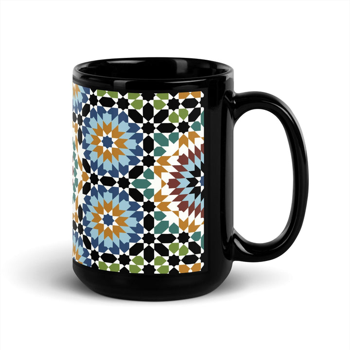 Black Glossy Mug Moroccan Design - bluedesertexperience