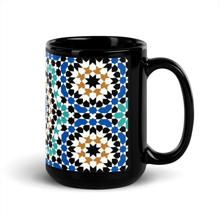 Black Glossy Mug Moroccan Design - bluedesertexperience