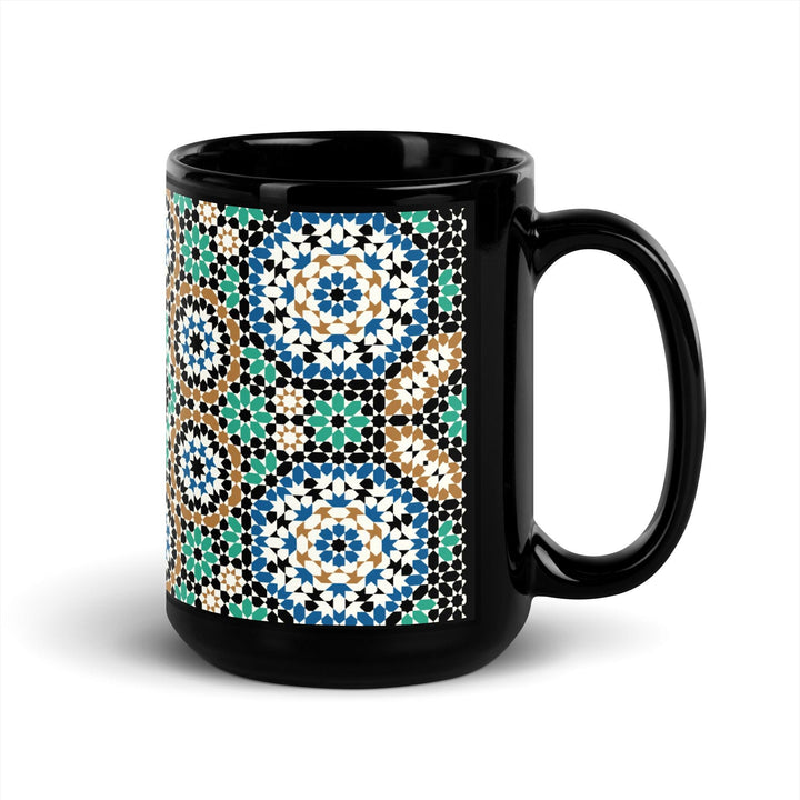 Black Glossy Mug Moroccan Design - bluedesertexperience