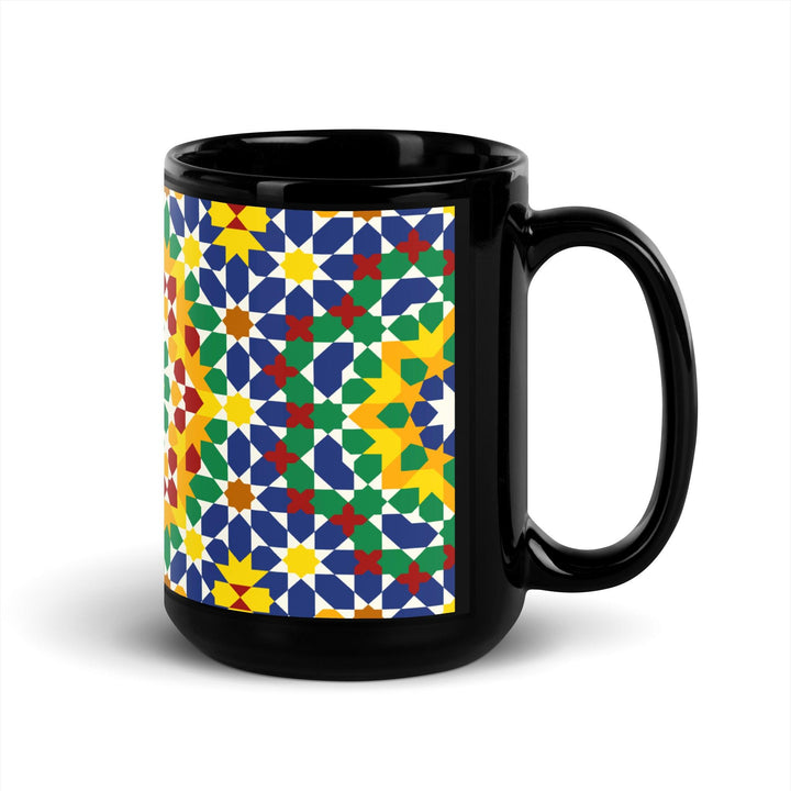 Black Glossy Mug Moroccan Design - bluedesertexperience