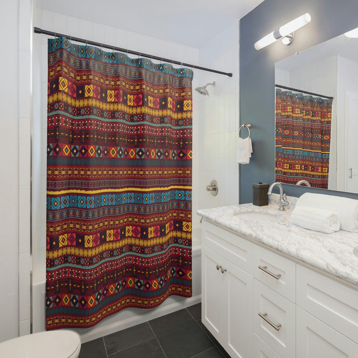 Colorful Shower Curtains Moroccan Berber Symbols Design - Souvenirs | Tours | Hotels | Restaurants